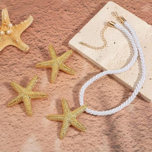 مجموعة قلادة نجم البحر الذهبية وأقراط نجم البحر، مجوهرات الشاطئ بسلسلة حبل قابلة للتعديل للنساء، هدية مستوحاة من المحيط الصيفي in Kuwait