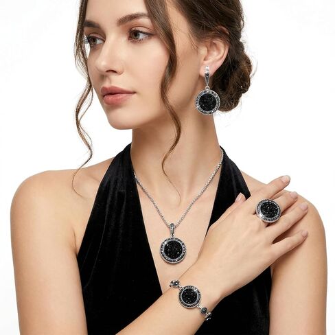 4 Pack Black Jewelry Sets for Women, Rhinestone Women's Jewelry Sets with Necklaces Earrings Bracelet Ring, Black Rhinestone Jewelrys for Valentine's Day Party, Prom, Brides Wedding in Saudi Arabia