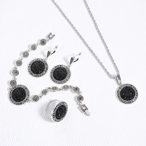 4 Pack Black Jewelry Sets for Women, Rhinestone Women's Jewelry Sets with Necklaces Earrings Bracelet Ring, Black Rhinestone Jewelrys for Valentine's Day Party, Prom, Brides Wedding in Saudi Arabia
