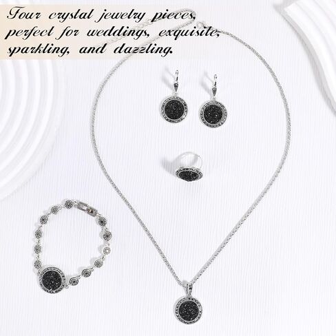 4 Pack Black Jewelry Sets for Women, Rhinestone Women's Jewelry Sets with Necklaces Earrings Bracelet Ring, Black Rhinestone Jewelrys for Valentine's Day Party, Prom, Brides Wedding in Saudi Arabia