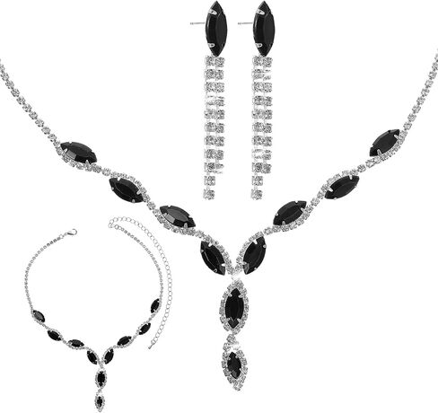 Black Wedding Jewelry Sets for Women Crystal Black Rhinestone Prom Jewelry Set Choker Necklace Drop Earring For Brides Wedding Bridal Formal Halloween in Saudi Arabia