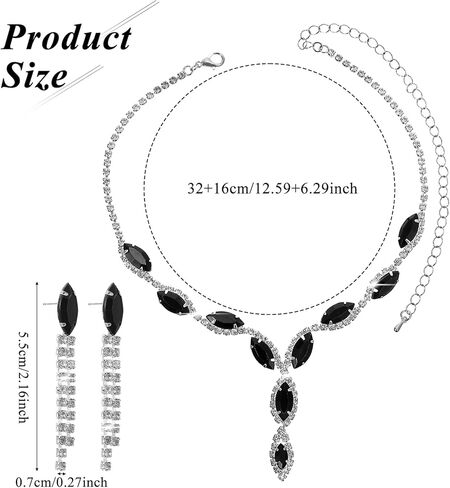 Black Wedding Jewelry Sets for Women Crystal Black Rhinestone Prom Jewelry Set Choker Necklace Drop Earring For Brides Wedding Bridal Formal Halloween in Saudi Arabia