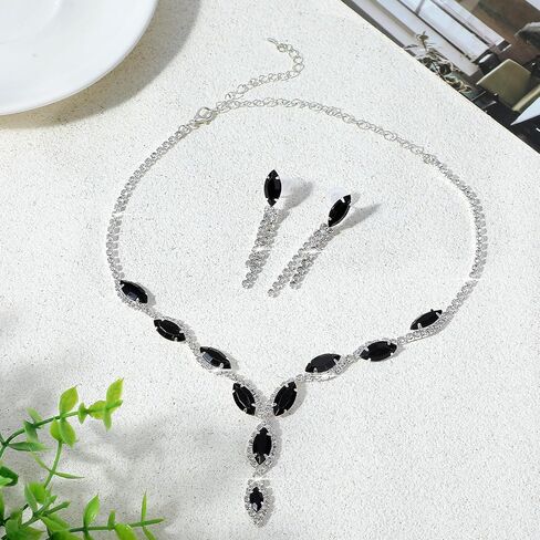Black Wedding Jewelry Sets for Women Crystal Black Rhinestone Prom Jewelry Set Choker Necklace Drop Earring For Brides Wedding Bridal Formal Halloween in Saudi Arabia