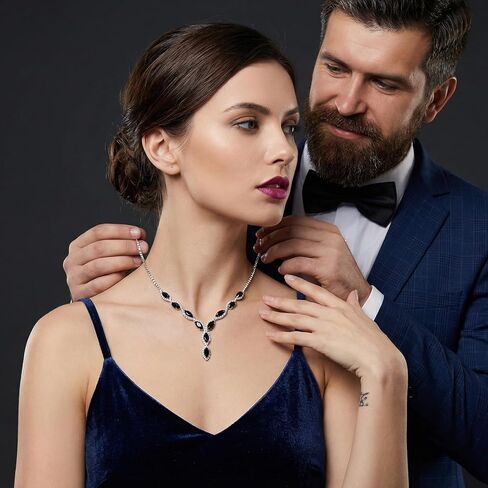 Black Wedding Jewelry Sets for Women Crystal Black Rhinestone Prom Jewelry Set Choker Necklace Drop Earring For Brides Wedding Bridal Formal Halloween in Saudi Arabia