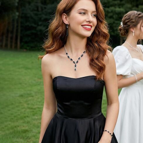 Black Wedding Jewelry Sets for Women Crystal Black Rhinestone Prom Jewelry Set Choker Necklace Drop Earring For Brides Wedding Bridal Formal Halloween in Saudi Arabia