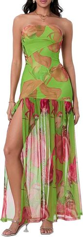 فستان نسائي Y2K مزين بالزهور فستان مثير بدون حمالات بدون ظهر بفتحة عالية فستان صيفي رسمي لحفلات الكوكتيل in Kuwait