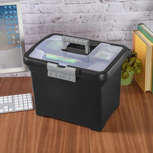 Plastic Storage Bin, Portable File Box, 15" L x 10 7/8" W x 11 1/2" H, Black in Saudi Arabia