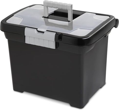 Plastic Storage Bin, Portable File Box, 15" L x 10 7/8" W x 11 1/2" H, Black in Saudi Arabia