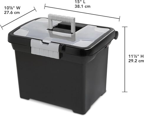 Plastic Storage Bin, Portable File Box, 15" L x 10 7/8" W x 11 1/2" H, Black in Saudi Arabia