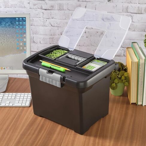 Plastic Storage Bin, Portable File Box, 15" L x 10 7/8" W x 11 1/2" H, Black in Saudi Arabia