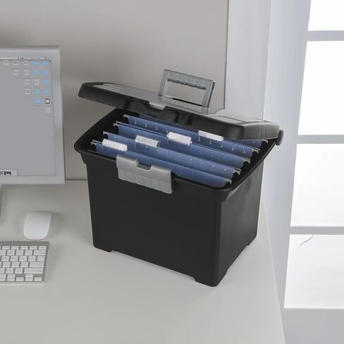 Plastic Storage Bin, Portable File Box, 15" L x 10 7/8" W x 11 1/2" H, Black in Saudi Arabia