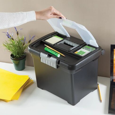 Plastic Storage Bin, Portable File Box, 15" L x 10 7/8" W x 11 1/2" H, Black in Saudi Arabia