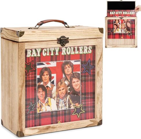 صندوق تخزين تسجيلات الفينيل Liaakrr، حافظة تسجيل من الخشب الصلب مع نافذة عرض ومزالج آمنة، حامل سجل يناسب سجلات 7/10 بوصة، يحمل 30-40 ألبومًا، منظم تسجيل محمول بمقبض أسود in Kuwait