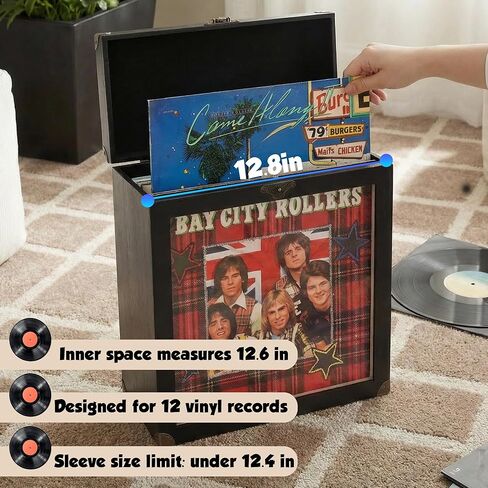 Liaakrr Vinyl Record Storage Box, Solid Wood Record Case with Display Window & Secure Latches, Record Holder Fits 7/10 Inch Records, Holds 30–40 Albums, Portable Record Organizer with Handle-Black in Saudi Arabia