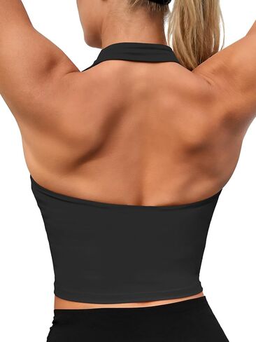 Aoysky Womens Buttery Soft Halter Workout Tank Tops with Built in Bra Cropped Padded Open Back Gym Longline Sports Bras in Kuwait