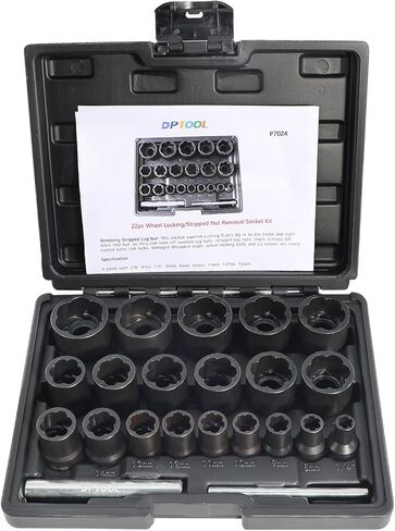 DPTOOL 22 Piece Bolt Nut Extractor Set, 1/2" and 3/8" Drive Impact Lug Nut Remover Socket Tool, Wheel Lock Removal Kit for Extracting Damaged, Stripped Frozen Nuts & Screws Twist Socket Set in Kuwait