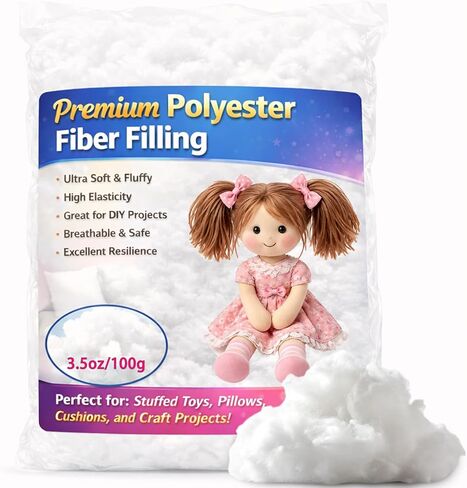 حشو وسادة 3.5 أونصة/100 جرام، حشو بوليفيل للحيوانات المحشوة، الحرف اليدوية، وسائد الظهر، زخرفة سحابية، مادة جديدة تمامًا حشوة بوليستر أبيض فاخر للخياطة، الكروشيه in Kuwait