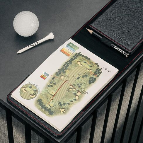 TORRO Large Golf Scorecard and Yardage Book Holder – Genuine Leather Pro Golf Score Card and Yardage Wallet with Pencil (Black with Red Detail) in Kuwait