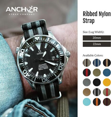 شركة انكور ستراب | حزام ساعة من النايلون المضلع مقاس 22 ملم | ريدج ويف شريط سريع الجفاف | مشبك من الفولاذ المقاوم للصدأ المصقول | الحارس العائم | الشقوق مختومة بالحرارة | معصم 5.75-8.5 بوصة | أسود in Kuwait