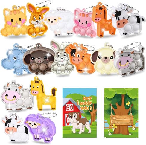 32 Packs Valentine's Day Gifts for Kids Sensory Pop Fidgets Toys Mini Farm Animal Keychains Bulk Party Favors for Toddlers Girls Boys School Classroom Prizes Exchange Birthday Goodie Bag Stuffers in Kuwait