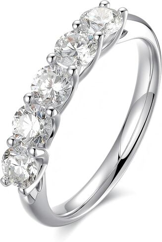 AURALUME Lab Grown Diamond Eternity Band 1.1cttw 5 Stone D Color VVS Clarity 4mm S925 Sterling Silver Anniversary Wedding Rings in Saudi Arabia