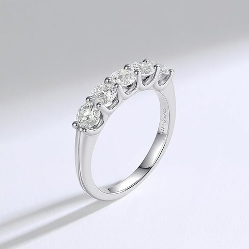AURALUME Lab Grown Diamond Eternity Band 1.1cttw 5 Stone D Color VVS Clarity 4mm S925 Sterling Silver Anniversary Wedding Rings in Saudi Arabia