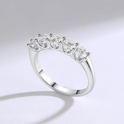 AURALUME Lab Grown Diamond Eternity Band 1.1cttw 5 Stone D Color VVS Clarity 4mm S925 Sterling Silver Anniversary Wedding Rings in Saudi Arabia