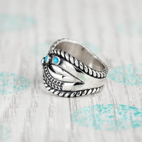 Vintage Simulated Turquoise Crossed Wide Comfort Fit Ring for Women 925 Silver Plated Bohemian Statement Stacking Western Chunky Boho Statement Birthday Band Jewelry Gift for Her (Size 7） in Saudi Arabia