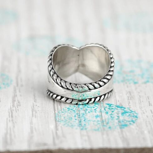 Vintage Simulated Turquoise Crossed Wide Comfort Fit Ring for Women 925 Silver Plated Bohemian Statement Stacking Western Chunky Boho Statement Birthday Band Jewelry Gift for Her (Size 7） in Saudi Arabia
