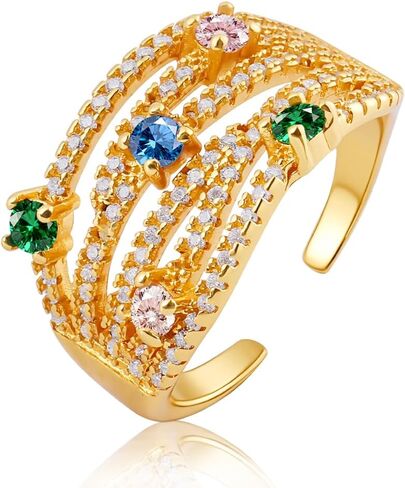 خواتم متقاطعة للنساء، حلقة مكتنزة مطلية بالذهب عيار 14 قيراط غير مشوهة، بيان حلقة مفتوحة قابلة للتعديل قابلة للتكديس مع زركون مكعب ملون، هدايا مجوهرات عتيقة لها in Kuwait