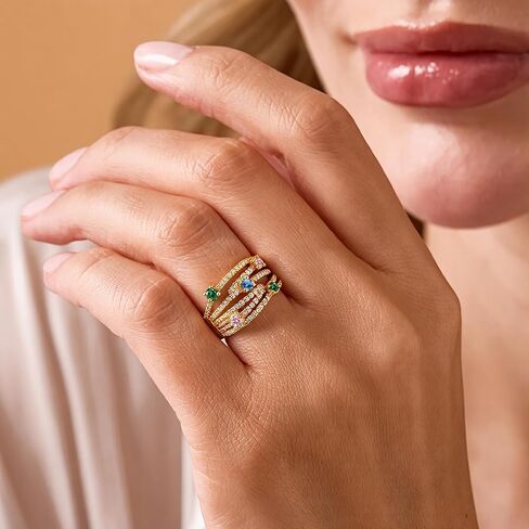 خواتم متقاطعة للنساء، حلقة مكتنزة مطلية بالذهب عيار 14 قيراط غير مشوهة، بيان حلقة مفتوحة قابلة للتعديل قابلة للتكديس مع زركون مكعب ملون، هدايا مجوهرات عتيقة لها in Kuwait