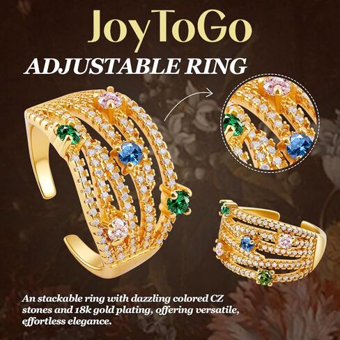 خواتم متقاطعة للنساء، حلقة مكتنزة مطلية بالذهب عيار 14 قيراط غير مشوهة، بيان حلقة مفتوحة قابلة للتعديل قابلة للتكديس مع زركون مكعب ملون، هدايا مجوهرات عتيقة لها in Kuwait