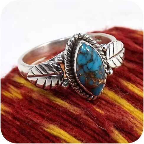 Turquoise Rings for Womens 925 Plated Silver Stacking Ring Vintage Boho Turquoise Handmade Statement Rings for Women Birthday Jewelry Gift Size 11# in Saudi Arabia