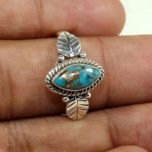 Turquoise Rings for Womens 925 Plated Silver Stacking Ring Vintage Boho Turquoise Handmade Statement Rings for Women Birthday Jewelry Gift Size 11# in Saudi Arabia