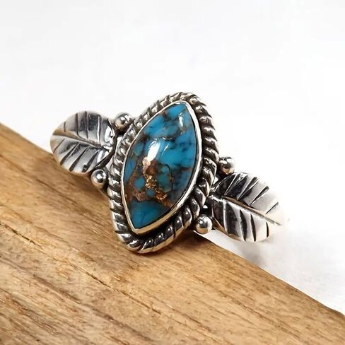 Turquoise Rings for Womens 925 Plated Silver Stacking Ring Vintage Boho Turquoise Handmade Statement Rings for Women Birthday Jewelry Gift Size 11# in Saudi Arabia