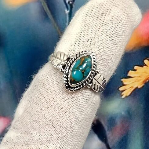 Turquoise Rings for Womens 925 Plated Silver Stacking Ring Vintage Boho Turquoise Handmade Statement Rings for Women Birthday Jewelry Gift Size 11# in Saudi Arabia
