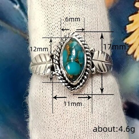 Turquoise Rings for Womens 925 Plated Silver Stacking Ring Vintage Boho Turquoise Handmade Statement Rings for Women Birthday Jewelry Gift Size 11# in Saudi Arabia