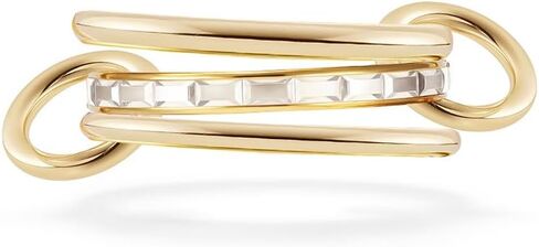 Gold-Tone Interlocked Stackable Rings for Women Men Stainless Steel Dainty Cubic Zirconia Crystal Minimalist Statement Multi-link Ring Unique Two-Toned Connected Thumb Bands Fashion Jewelry Size 6-9 in Saudi Arabia