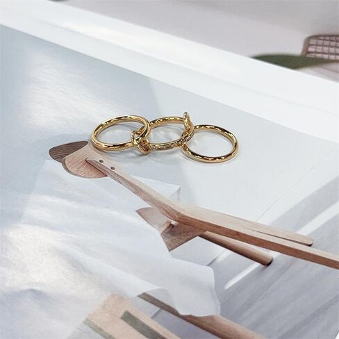 Gold-Tone Interlocked Stackable Rings for Women Men Stainless Steel Dainty Cubic Zirconia Crystal Minimalist Statement Multi-link Ring Unique Two-Toned Connected Thumb Bands Fashion Jewelry Size 6-9 in Saudi Arabia