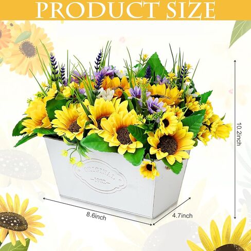 قطع مركزية لعباد الشمس مصنوعة مسبقًا للطاولات، وترتيب الزهور الاصطناعية في وعاء عباد الشمس المزيفة لديكور المنزل، وخضرة ريفية بوعاء لغرفة المطبخ وحفلات الزفاف in Kuwait