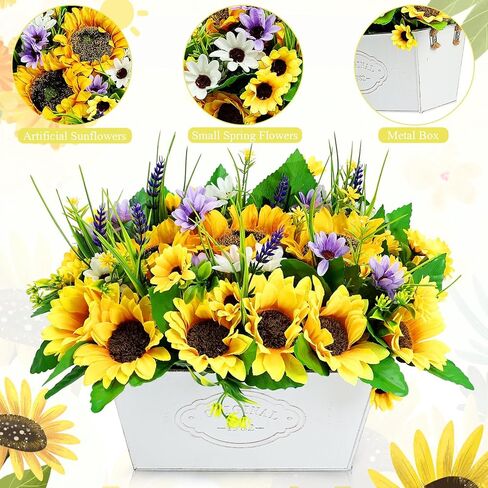 قطع مركزية لعباد الشمس مصنوعة مسبقًا للطاولات، وترتيب الزهور الاصطناعية في وعاء عباد الشمس المزيفة لديكور المنزل، وخضرة ريفية بوعاء لغرفة المطبخ وحفلات الزفاف in Kuwait