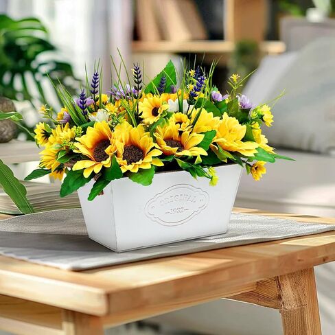 قطع مركزية لعباد الشمس مصنوعة مسبقًا للطاولات، وترتيب الزهور الاصطناعية في وعاء عباد الشمس المزيفة لديكور المنزل، وخضرة ريفية بوعاء لغرفة المطبخ وحفلات الزفاف in Kuwait