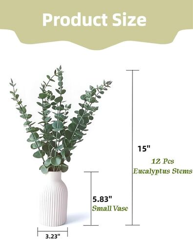 Faux Eucalyptus Stems in Ceramic Vase for Bathroom Counter Decor Artificial Eucalyptus Stems Decor for Coffee Table Fake Greenery Plants for Farmhouse Dining Table Centerpiece Decor in Saudi Arabia