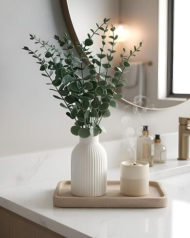 Faux Eucalyptus Stems in Ceramic Vase for Bathroom Counter Decor Artificial Eucalyptus Stems Decor for Coffee Table Fake Greenery Plants for Farmhouse Dining Table Centerpiece Decor in Saudi Arabia