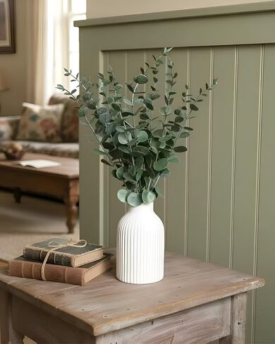 Faux Eucalyptus Stems in Ceramic Vase for Bathroom Counter Decor Artificial Eucalyptus Stems Decor for Coffee Table Fake Greenery Plants for Farmhouse Dining Table Centerpiece Decor in Saudi Arabia