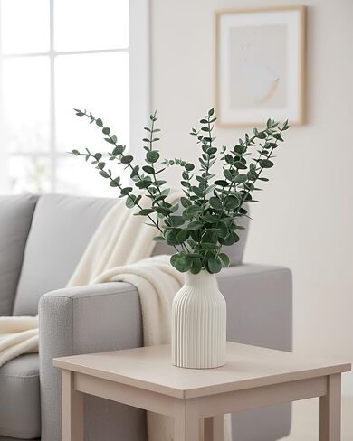 Faux Eucalyptus Stems in Ceramic Vase for Bathroom Counter Decor Artificial Eucalyptus Stems Decor for Coffee Table Fake Greenery Plants for Farmhouse Dining Table Centerpiece Decor in Saudi Arabia