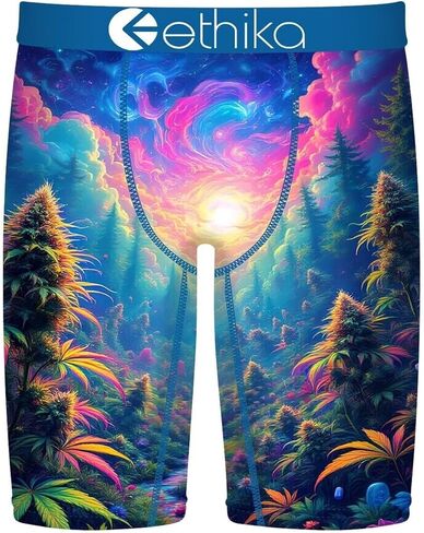 Ethika Men’s Boxer Brief, Knee Length, 4-Way Stretch Performance Underwear with Graphic Prints - Indica Dreams in Saudi Arabia