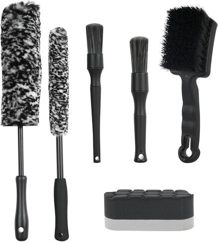 6 قطع من فرش حافة السيارة لتنظيف العجلات، مجموعة فرش تنظيف تفاصيل السيارة، فرشاة حافة ذات شعيرات خشنة مع وسادة وضع ملمع الإطارات للسيارات ذات الدفع الرباعي وعجلات الشاحنات RVs in Kuwait