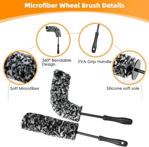 6 قطع من فرش حافة السيارة لتنظيف العجلات، مجموعة فرش تنظيف تفاصيل السيارة، فرشاة حافة ذات شعيرات خشنة مع وسادة وضع ملمع الإطارات للسيارات ذات الدفع الرباعي وعجلات الشاحنات RVs in Kuwait