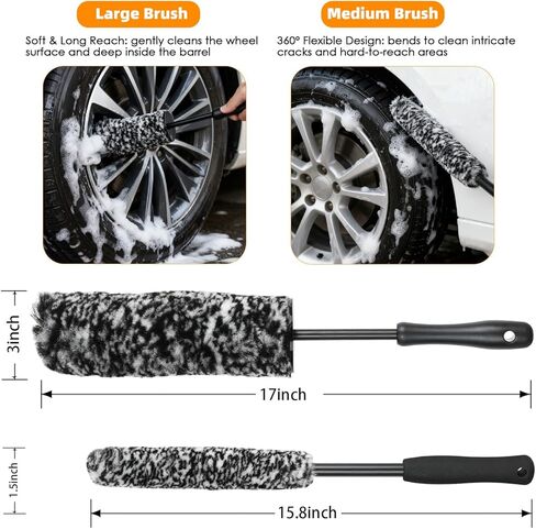 6 قطع من فرش حافة السيارة لتنظيف العجلات، مجموعة فرش تنظيف تفاصيل السيارة، فرشاة حافة ذات شعيرات خشنة مع وسادة وضع ملمع الإطارات للسيارات ذات الدفع الرباعي وعجلات الشاحنات RVs in Kuwait